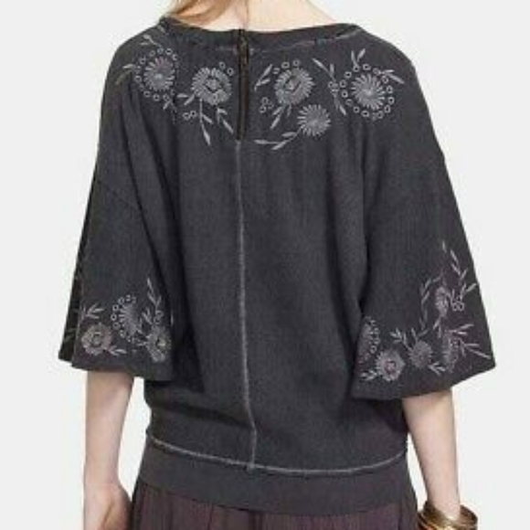 Free People Grey Fairy Flare Embroidered Top XS - Picture 2 of 9